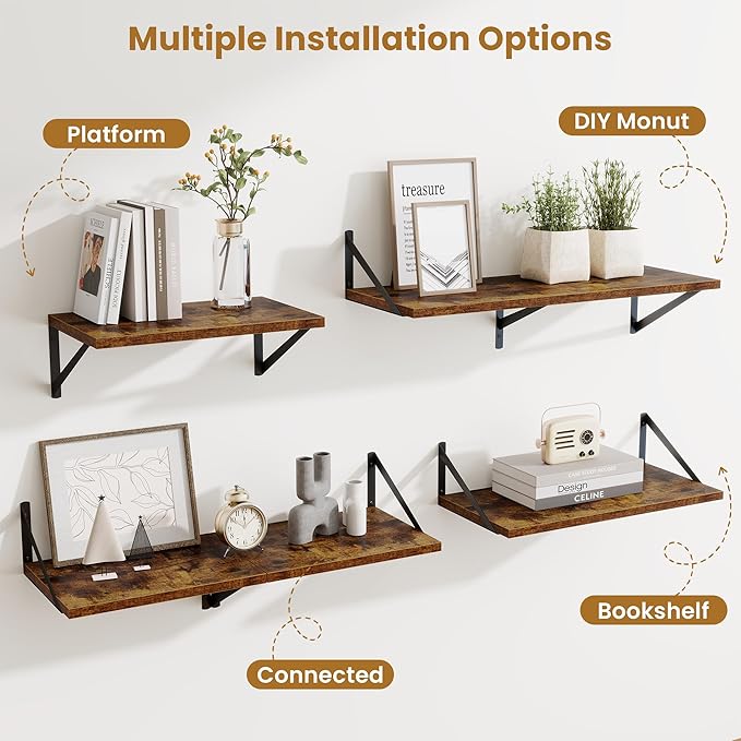 Floating Shelves for Wall,40" Wall Mounted Shelves Set of 2,Long Wood Floating Shelves,Hanging Wide Display & Storage Shelf w