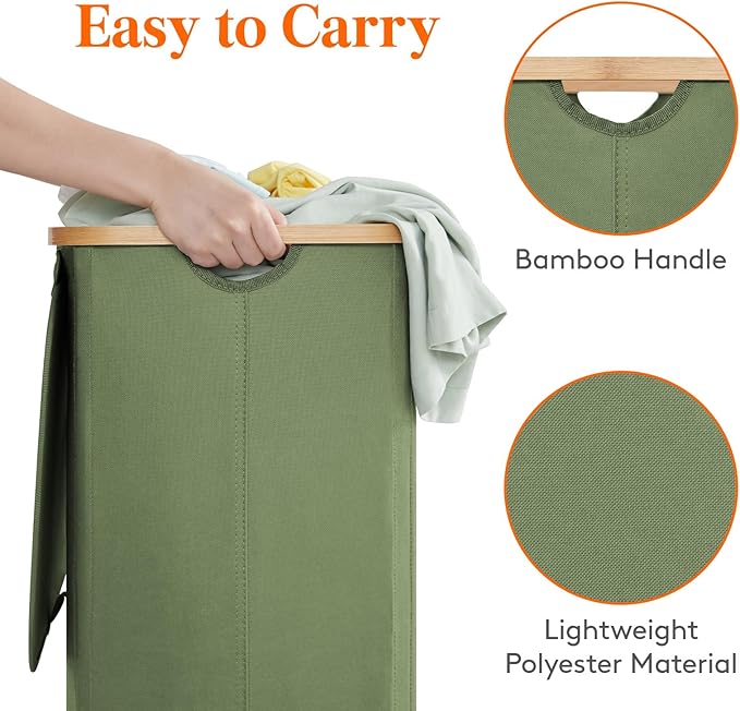 Lifewit 100L Laundry Basket with Lid, Clothes Hampers for Laundry with Bamboo Handles and 1 Removable Bag, Large Foldable Lau