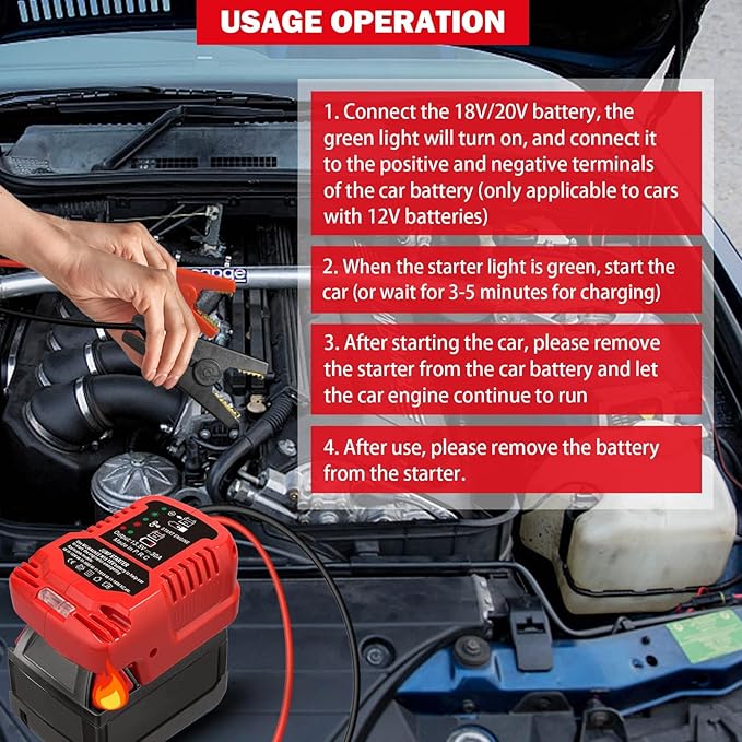 Car Jumper Start Adapter Jumper Cables for Milwaukee M18 18V,with 11AWG Cable,Jump Starting Adapter Auto Booster Cable for Jump Starting Car Using Tool Battery,Engine Under 3.5 Liters