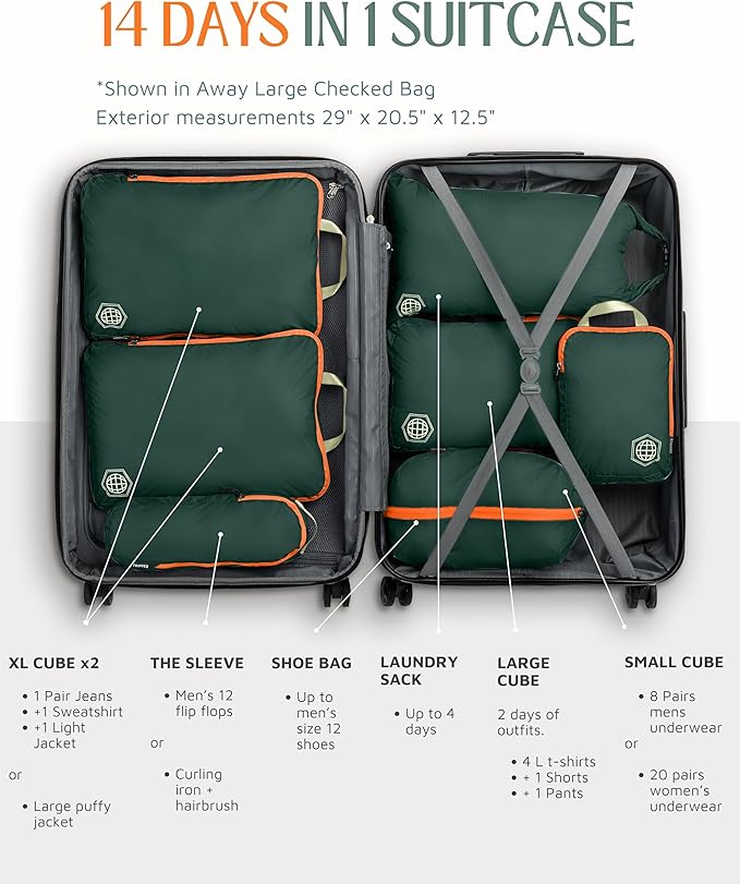 TRIPPED XL Compression Packing Cubes — 7-Piece Set for Checked Luggage | Extra-Large (15.7"×11"×4") + Large + Small + Tube + 