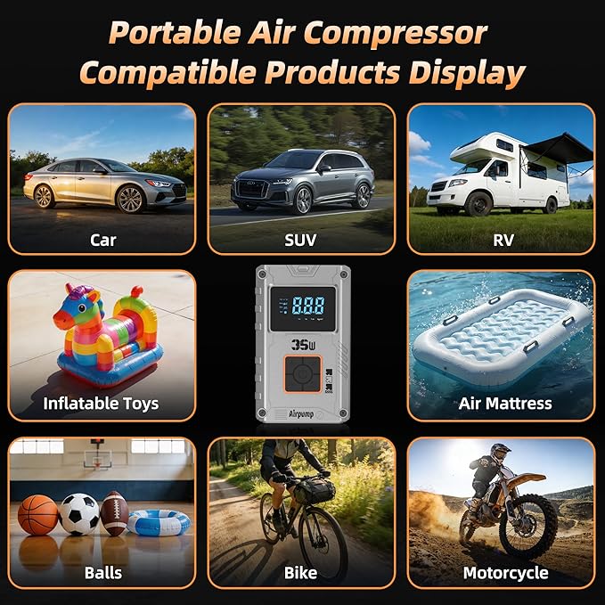Tire Inflator,150 PSI, Air Compressor, Car Tire Pump, Air Pump for Car Tires, Bike Inflator, Car Accessories for Cars, Motorcycles & Bikes