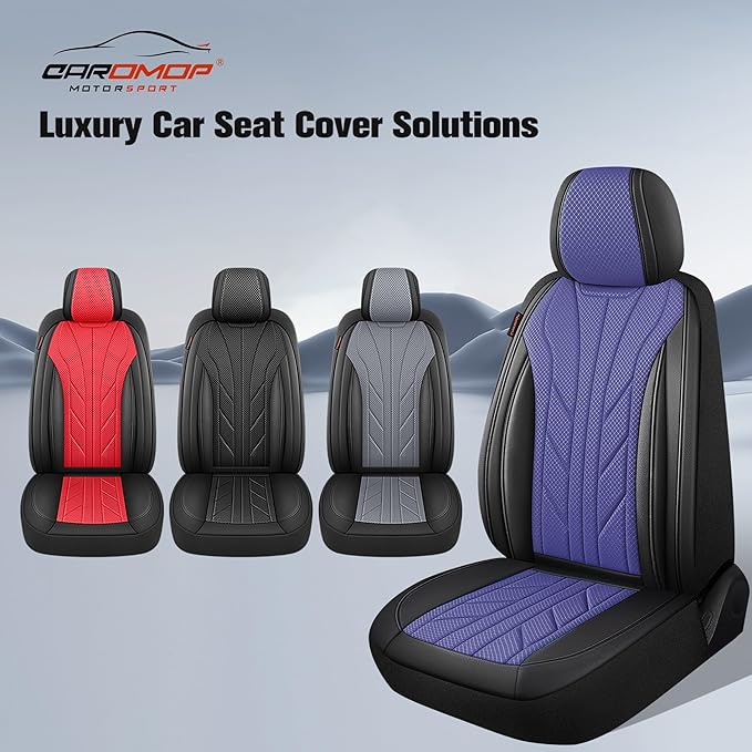 CAROMOP Luxury Faux Leather&Fabric Car Seat Covers Full Set with Breathable 3D Foam Back Support,Universal Comfortable Seat C