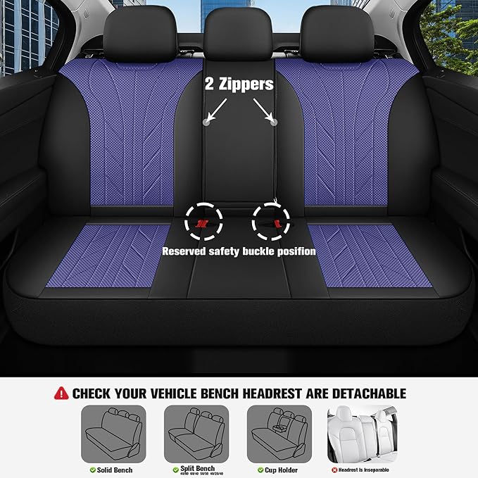 CAROMOP Luxury Faux Leather&Fabric Car Seat Covers Full Set with Breathable 3D Foam Back Support,Universal Comfortable Seat C
