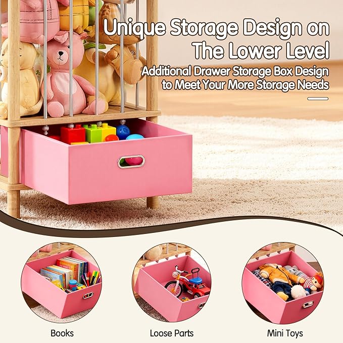 Brelley Stuffed Animal Storage Wood Toy Storage Organizer with Drawer, Large Toy Chest Stuffed animal holder for Kids Nursery
