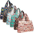 allydrew Large Foldable Tote Nylon Reusable Grocery Bags, 6 Pack