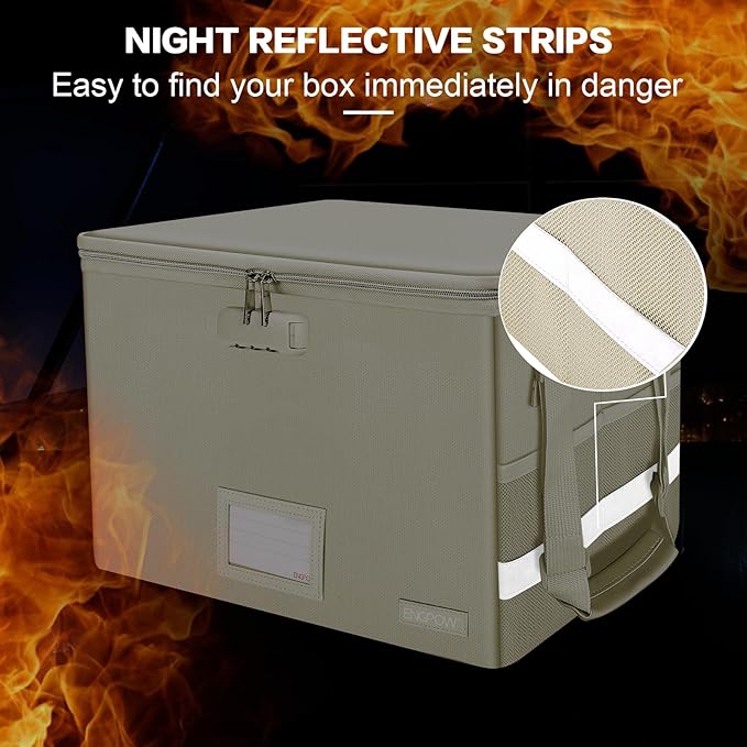 ENGPOW File Box with Lock, Fireproof Document Box with Zipper Lid, Collapsible File Storage Organizer Filing Cabinet with Han