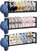 3 Pack Narrow Wall Mounted Shoe Rack for Small Spaces, Hanging Shoe Rack Holds 12 Pairs, 17"-30"Adjustable Heavy Duty Wall Sh