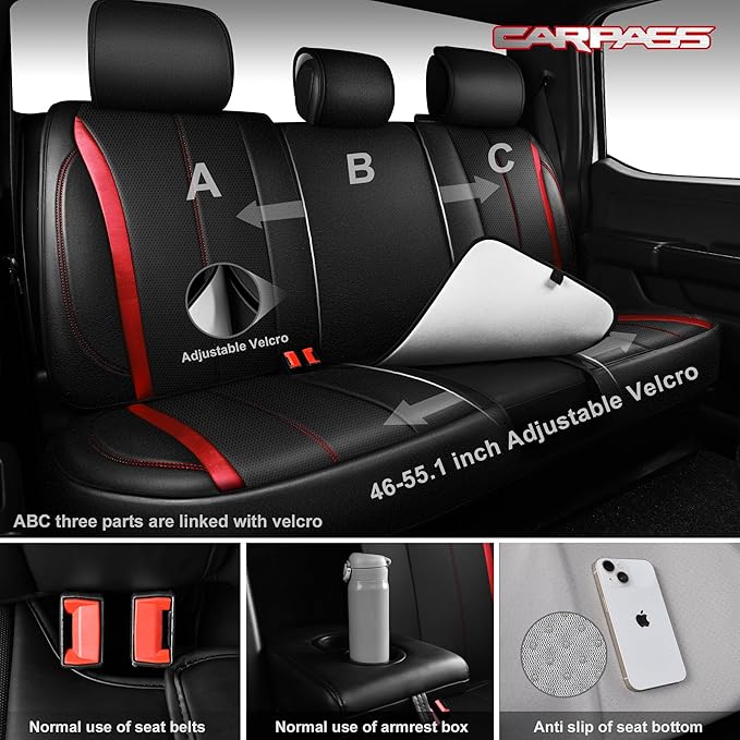 CAR PASS Nappa Leather Car Seat Covers, Durable Waterproof Luxury Universal Seat Covers for SUV Pick-up Truck Sedan, Anti-Sli