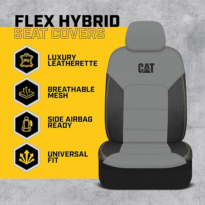 CAT PU Leather Seat Covers for Cars – (2) Front Seat Covers with (4) All-Weather Heavy-Duty Floor Mats for Trucks, Cars, & SU
