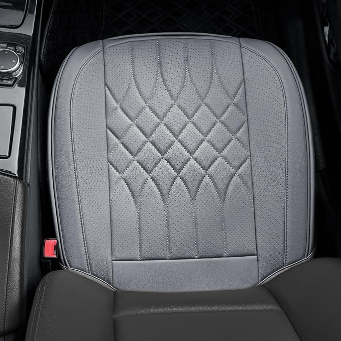 1-Pack Leather Front Car Seat Covers - Bottom Car Seat Covers Fully Wrapped, Non-Slip and Waterproof, Fits Most Vehicles Gray
