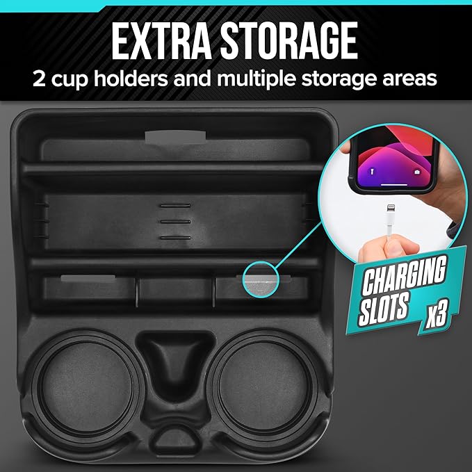 Moblorg Small Center Console for Cars, Trucks, Minivans, SUVs, Vehicle Organizer, Cup Holders, Recycled Plastic, Made in USA 