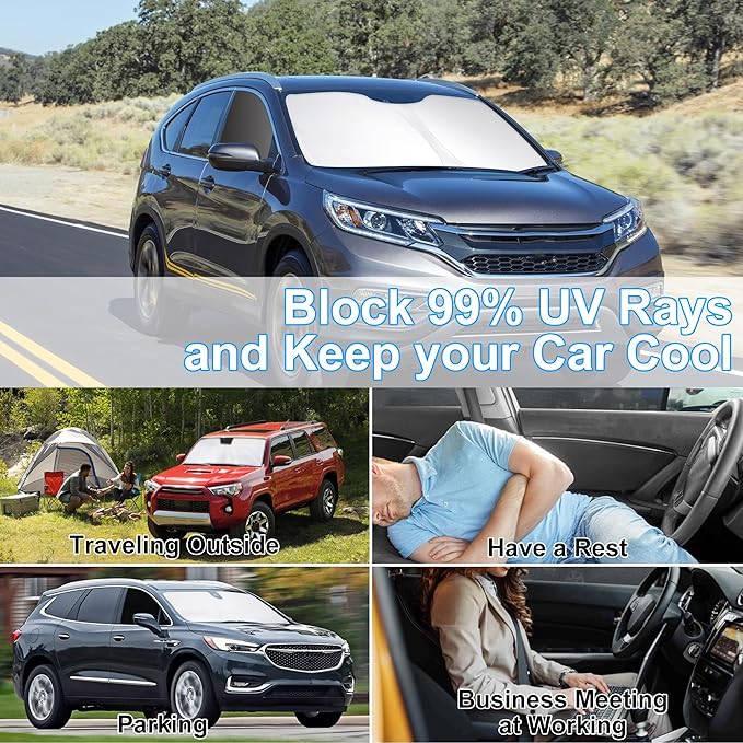3PCS Car Window Shades Front Windshield Sun Shade Foldable Window Shade Custom Fit for Honda CR-V 2012-2016 Accessories Car Shades for Front Windows Anti-UV Rays Block Heat