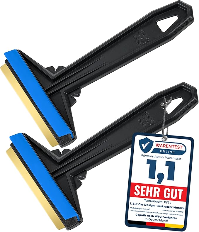 Car Ice Scraper Brass Blade - fast, easy & efficient - [ 2 Pack ] Brass Ice Scraper for Car - Ice Scrapers for Car Windshield Ice Scraper - Original Murska from Europe - for Winter - A054-2 Black Blue