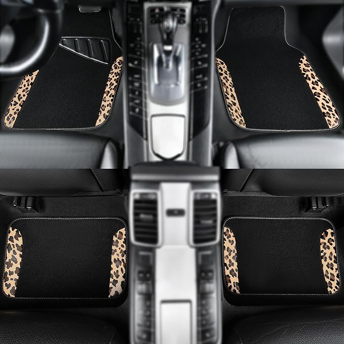 CAR PASS Waterproof Universal Fit Car Floor Mats, Leopard Print Car Mats Fit for SUV,Vans,sedans, Trucks,Set of 4pcs Car Carp