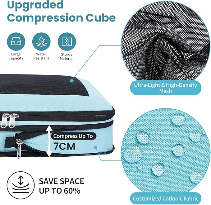 Compression Packing Cubes for Travel, Lightweight Vacation Travel Essentials, Travel Accessories for Suitcase Organizer Bags 