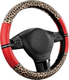 Road Comforts Leopard Steering Wheel Cover for Women, Cute Anti-Slip Microfiber Leather, Universal Fit 14.5-15 Inch Round Ste