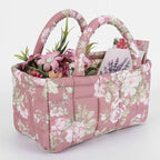 Small Storage Basket Organizer, Mini Fabric Floral Storage Baskets with Handle, Quilted Portable Collapsible Storage (D)