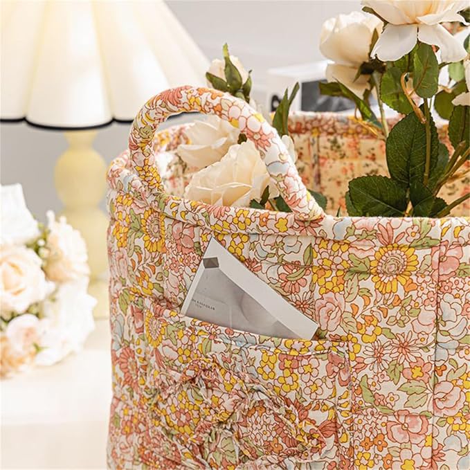 Boho Fabric Storage Basket, Large Capacity Laundry Basket, 12.2'' x 10.23'' x 10.23'' Collapsible Laundry Hamper with Easy Ca