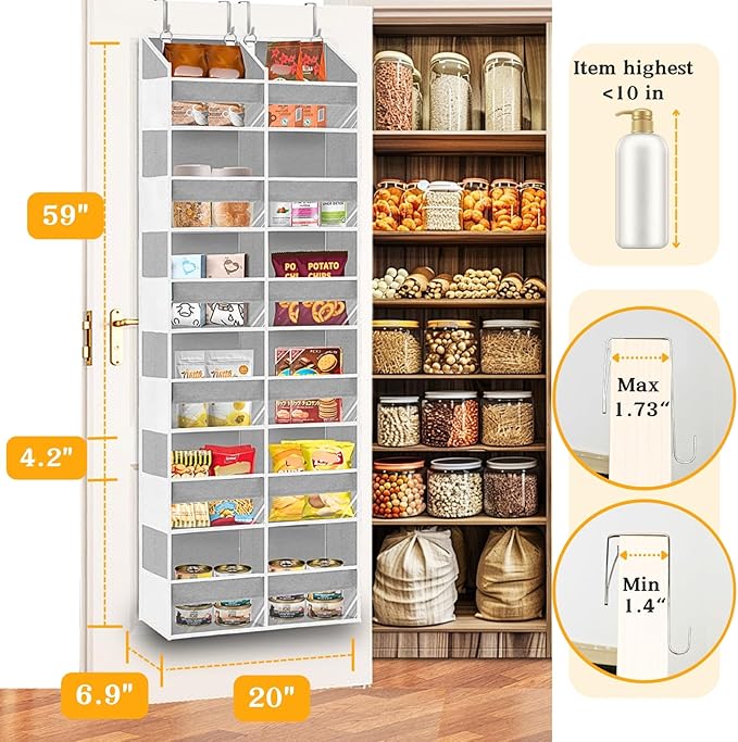 Over The Door Organizer 6 Tiers, Extra Large Behind Door Storage of 12 Compartments, 80 lbs Weight Capacity Hanging Storage O