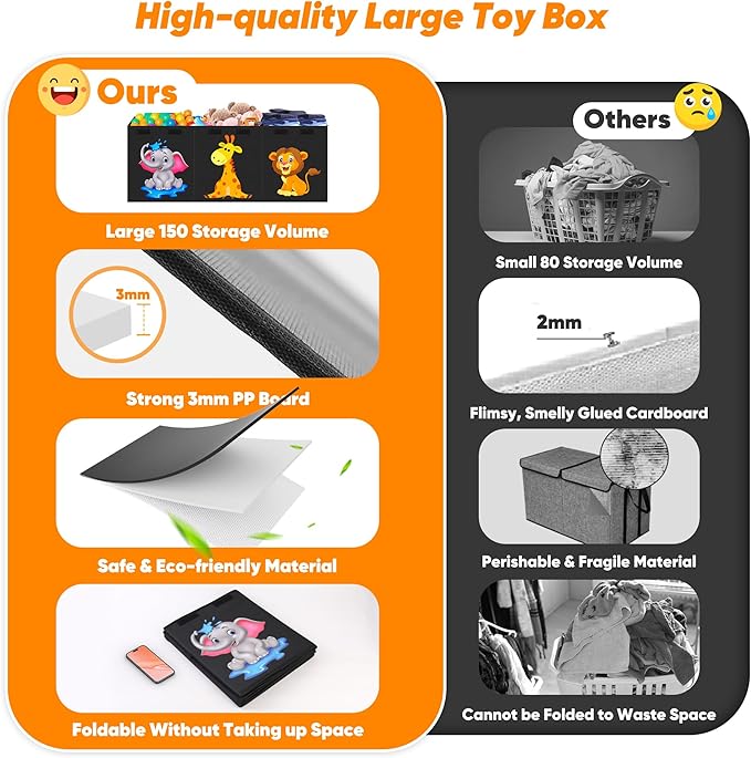 Mabahoo Extra Large Toy Box, Collapsible Storage Organizer with Lids, Cute Animals Toybox for Boys Girls, 40"x14"x16" Kids To