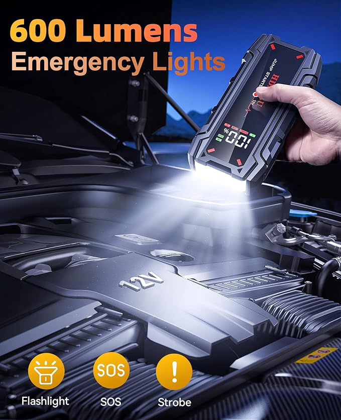 4000A Portable Car Jump Starter, Battery Jump Starter for 8L Gas & 6L Diesel Engines, 10 Safety Protections, 12V Jump Box