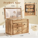 Poyilooo Jewelry Box Organizer, Solid Wood Jewelry Boxes fow Women with Mirror, Double Layer Jewelry Organizer Box Display Ea