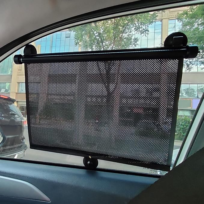 Vrasly 2 Pack Roller Car Side Window Sun Shade, Retractable Car Window Shade for UV and Sun Glare Protection (15"x17")