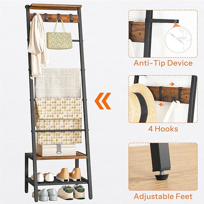 HOOBRO Blanket Ladder, 7-Tier Giraffe Shape Towel Rack for Living Room and Bedroom, 63.4" H Decorative Ladder Shelf with Hook