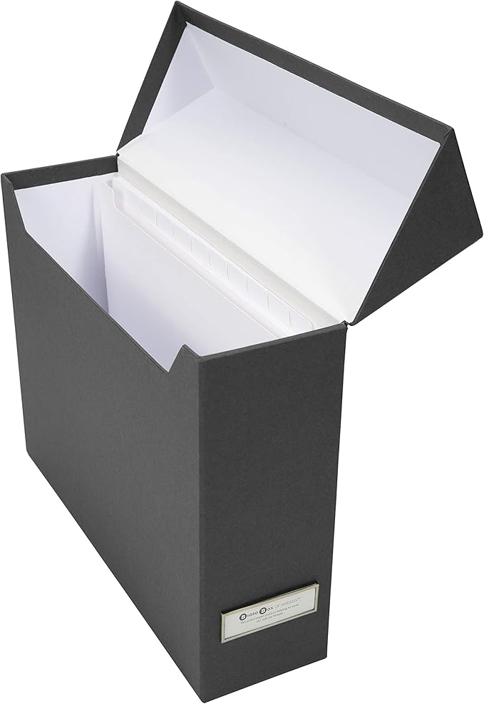 Bigso Lovisa Fiberboard Label Frame 12 File Storage Box - Document Organizer for Important Paperwork - Durable Hanging File B