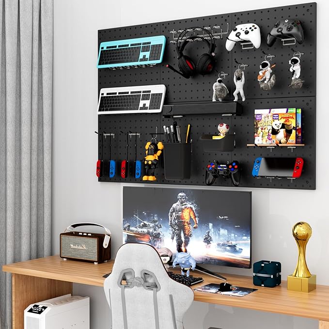 Peg Board Kit, Includes Pegboard and Accessories,with Hooks and Bins,Peg Board Wall Organizer for Office,Ornaments Display,Cr