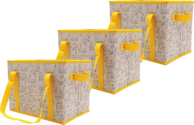 Earthwise Deluxe Collapsible Reusable Shopping Box Grocery Bag Set with Reinforced Bottom Bins Cubes (Set of 3)