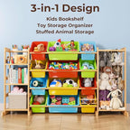 mirolam Storage Organizer with Bookshelf and Stuffed Animal Storage - Playroom Organization with Shelves and 12 Bins - Living