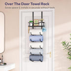 SWTYMIKI Over the Door Towel Rack - 6 Tier Towel Racks for Bathroom Wall Mounted, Towel Holder with Shelf, Hanging Rolled Tow