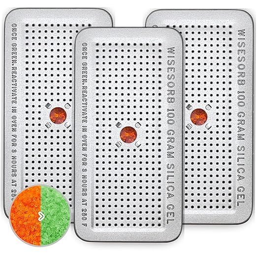 100 Gram 3 Pack Indicating Silica Gel Canister, Gun Safe Dehumidifier (Orange to Green), Reusable Desiccant Canister