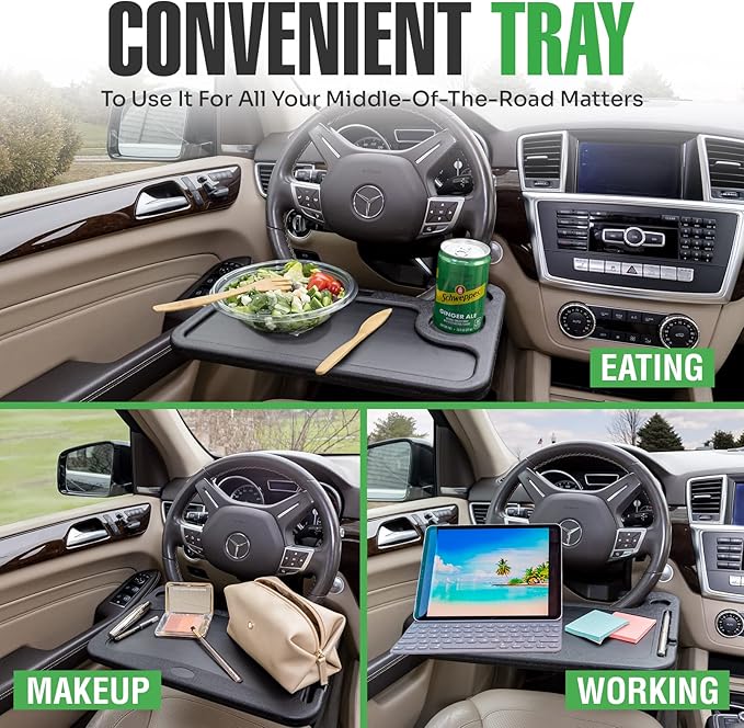 lebogner Steering Wheel Tray, Car Tray for Eating, Hook On Steering Wheel Desk for Food, Laptop and Car Accessories, Car Road Trip Must Haves Gadgets Car Table (Dark Pink)