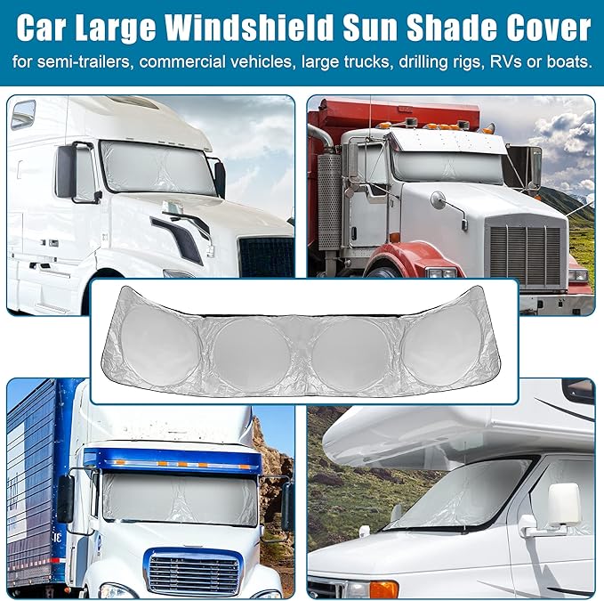 X AUTOHAUX Semi-Truck Sunshade for Windshield and Side Window Full Covered 240T Nylon Polyester Foldable Sun Shade Sun Heat Proctection Cool Temperature for Trailer Commercial Big Rig Trucks