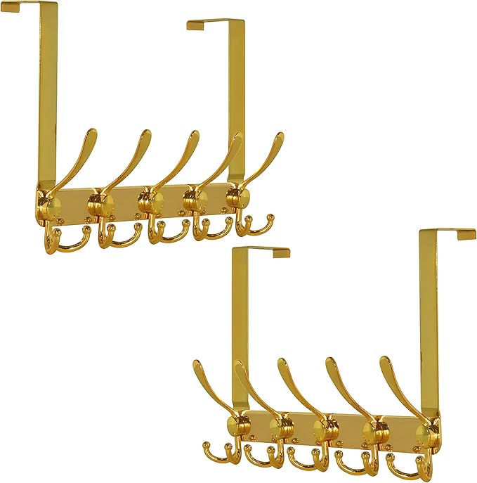 Dseap Over The Door Hook Hanger - Fits 1 3/8" to 1 3/4" Standard Doors | 5 Tri Hooks Heavy Duty Towel/Coat Rack | Door Organi