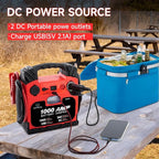 Car Battery Jump Starter with Air Compressor Portable Tire Inflator,260PSI 1000Amp Battery Booster Jumper Box(Up to 5L Gas or 5L Diesel) Power Station 12V DC Outlet USB Port,LED Light