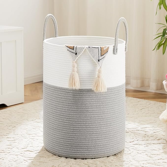 Artfeel Laundry Basket,Woven Cotton Rope Laundry Hamper,80L for Decorative Storage of Dirty Clothes,Toys and Blankets in Bath