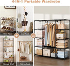 Portable Closet for Hanging Clothes 57.3 Inch Large Capacity Wardrobe Closet with Cover, 8 Pockets and 1 Hanging Rod, Easy As