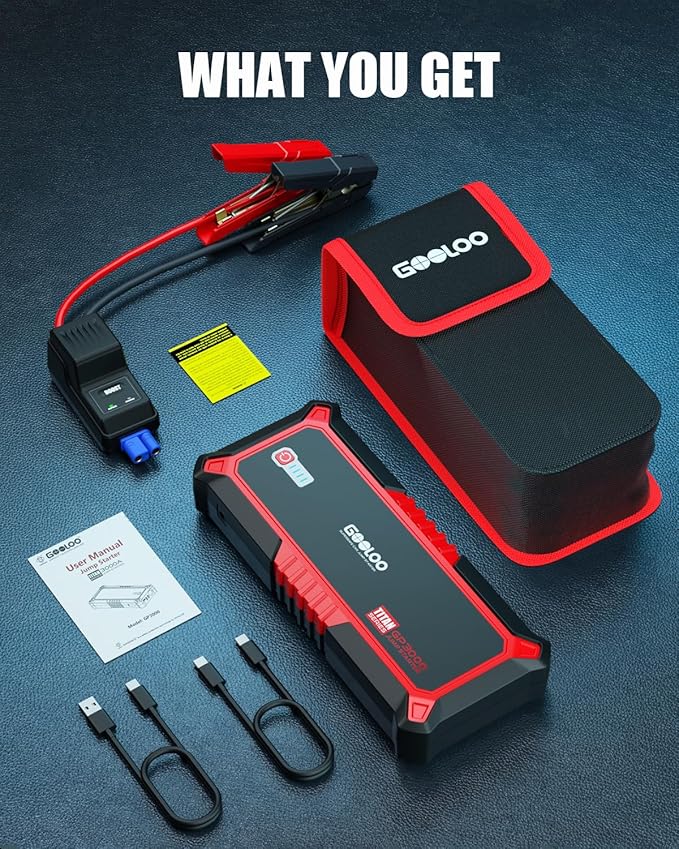 GOOLOO Upgraded GP3000 Jump Starter 3000A Peak Car Starter (Up to 9L Gas or 7L Diesel Engine) 12V Jump Box Auto Lithium