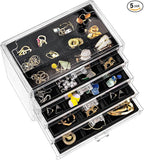 ProCase Earring Holder Organizer Jewelry Box with 5 Drawers, Acrylic Clear Earring Case with Adjustable Velvet Trays for Wome
