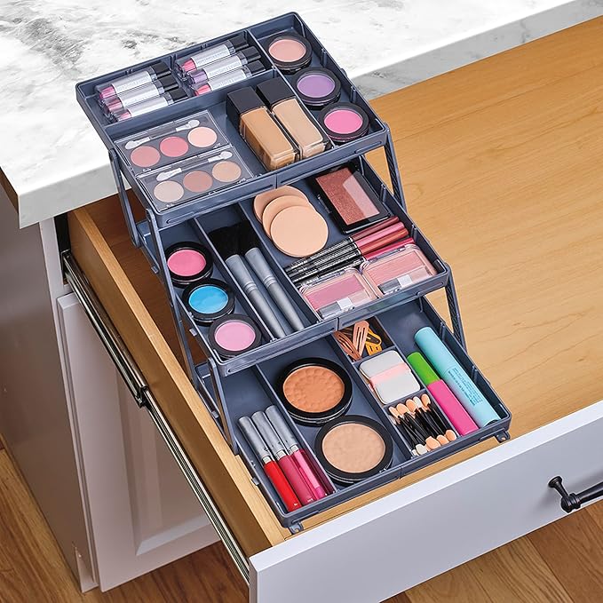 Ontel Smart Drawer Organizer - Multi-level Jewelry Holder, Cosmetics Organizer, or Office Drawer Organizer with Adjustable Di