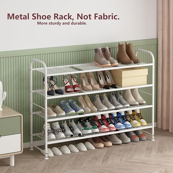 LINZINAR Shoe Rack Long 4 Tier Shoe Storage Organizer Metal Wide Shoe Shelf for Closet Entryway Bedroom 30 Paris Large Capaci