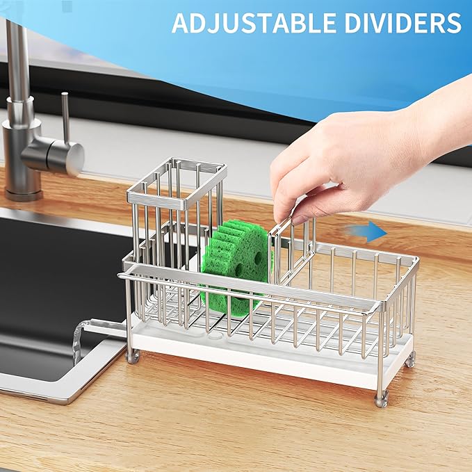 Cisily Sponge Holder for Kitchen Sink, Sink Caddy Organizer with High Brush Holder, Kitchen Countertop Organizers and Storage