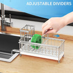 Cisily Sponge Holder for Kitchen Sink, Sink Caddy Organizer with High Brush Holder, Kitchen Countertop Organizers and Storage
