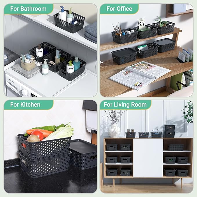 Plastic Storage Baskets with Lid-Plastic Storage Containers Stackable Storage bins: Storage Baskets for Organizing Shelves Dr