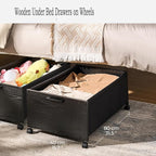 Under Bed Storage with Wheels, Wooden Under Bed Drawers On Wheels, Rolling Under Bed Shoe Storage, Space Saving, Black,Quadru