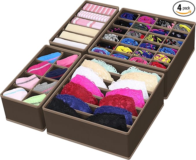 Simple Houseware 4-Pack Drawer Organizer Set - Closet Dividers for Underwear, Socks, Bras, Scarves, Ties - Foldable Non-Woven