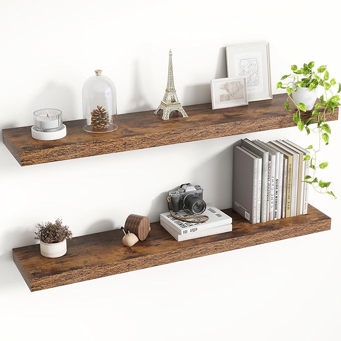 36 Inch Floating Shelves, 8 Inch Deep Floating Shelves for Wall, Hanging Shelf with Invisible Brackets, Deep Shelves for Bath